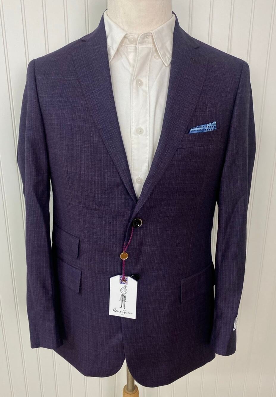 NEW Robert Graham Redford check textured wool 2-button blazer suit jacket 40R